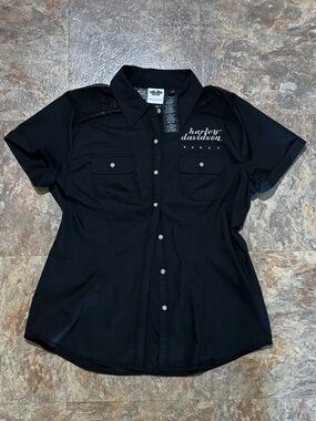 Harley-Davidson Black Button-Up Shirt with Embroidered Logo